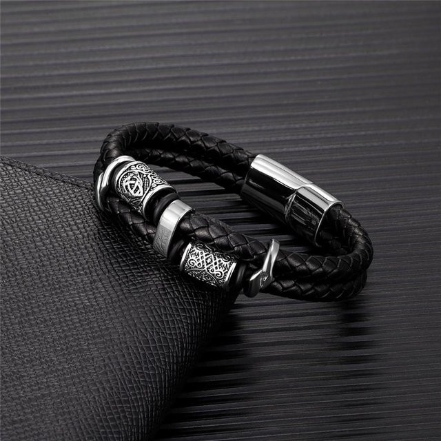 Rui Di Lederarmband, Edelstahl, Schwarz, Herren, 19cm - Bild 1