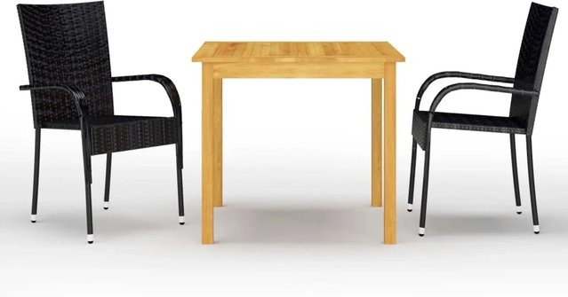 vidaXL 3-tlg Garten-Essgruppe Modell 6 aus Akazien-Massivholz und PE-Rattan in Schwarz - Bild 1