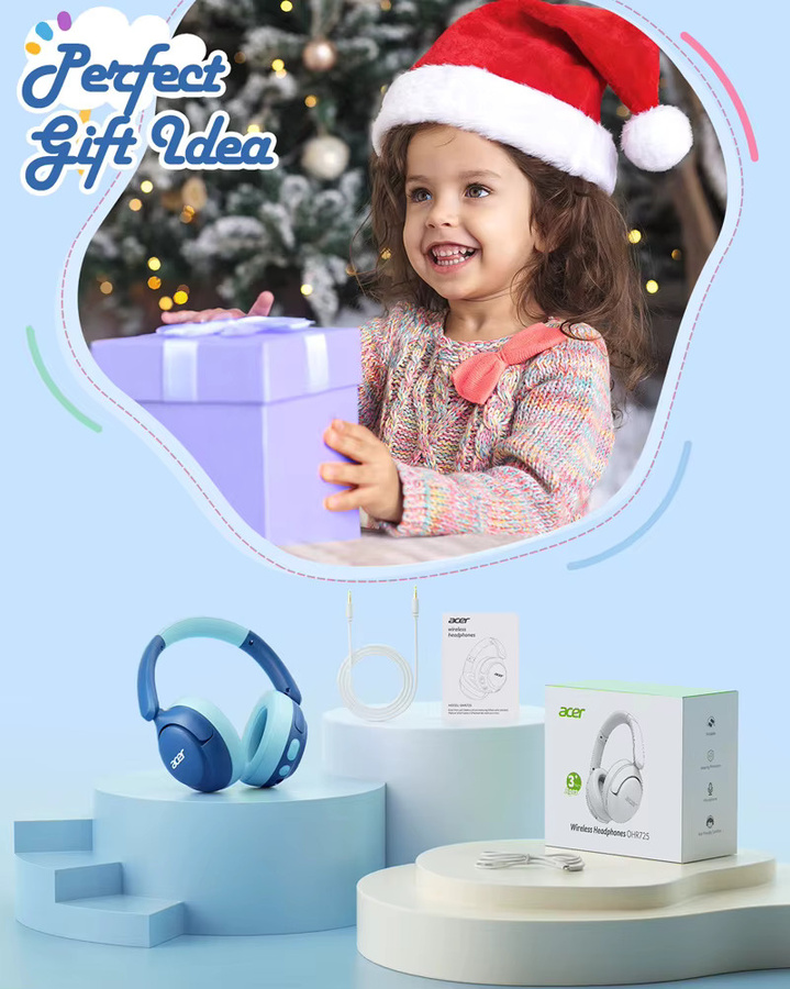 Acer OHR725 Kinder-Bluetooth-5.4-Kopfhörer, faltbare kabellose Over-Ear-Kopfhörer mit 85 dB Lautstärkebegrenzer und integriertem Mikrofon - Bild 4