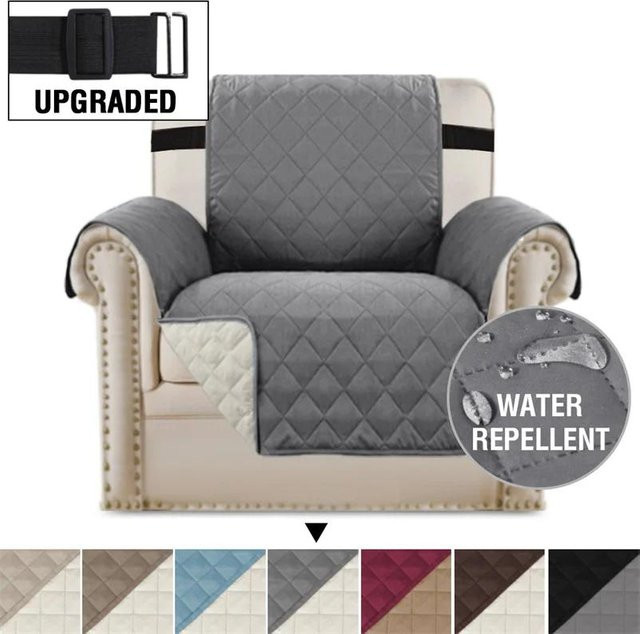 Wasserabweisende Sofahülle für 1-Sitzer in Grau mit rutschfestem Design für Haustiere und Kinder - Bild 1