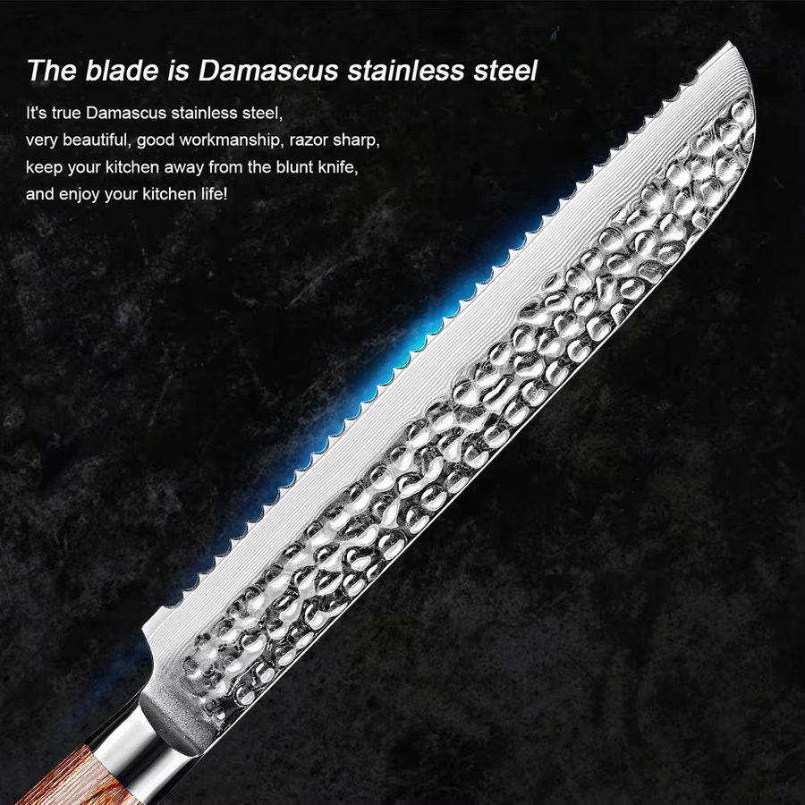 Xituo Premier Brotmesser mit gehämmerten Serrationen in Silber, handgefertigtes japanisches Küchenmesser für Kuchen und Gebäck, Länge: 20,32 cm - Bild 3