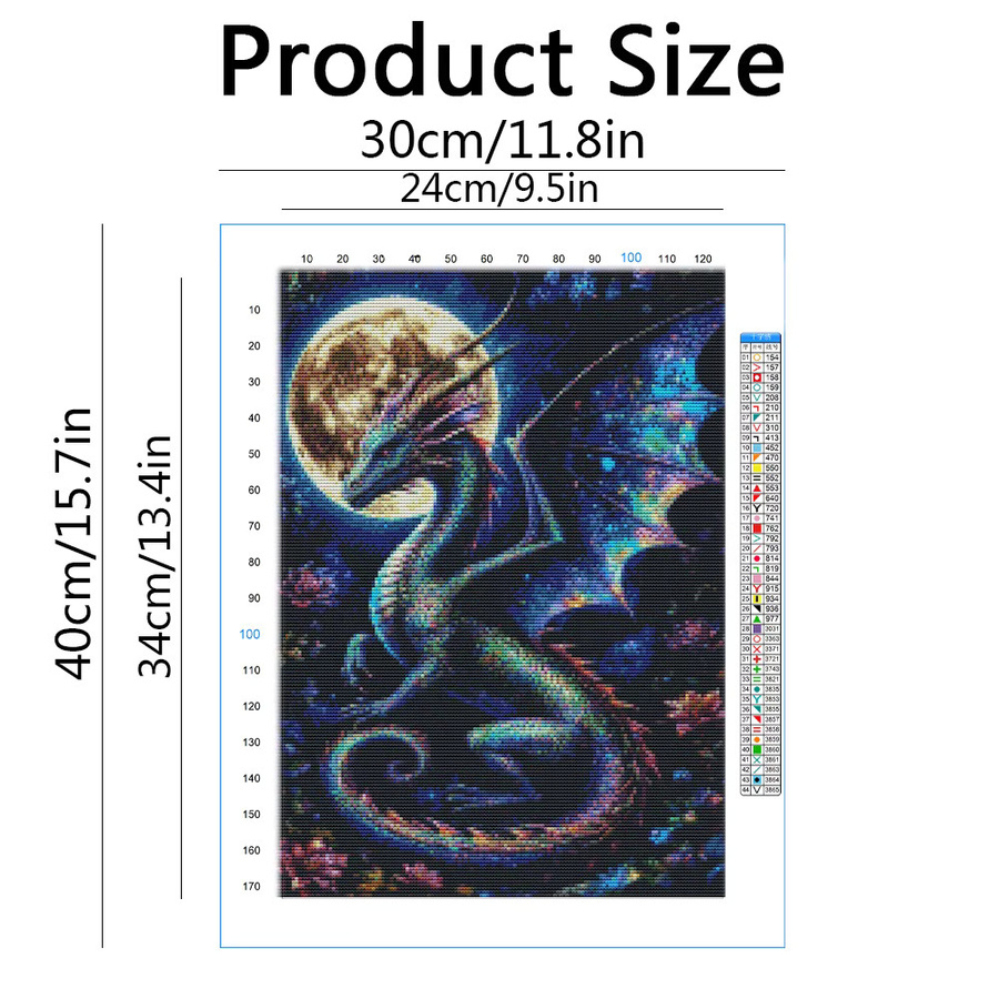 Evershine Kreuzstich Bastelset Drache und Mond als Wanddekoration, Mehrfarbig, B/T/H: 40 x 30 x 30 cm - Bild 2
