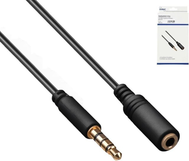 DINIC Audioverlängerung 3,5mm 4-Pin Klinke Stecker auf Buchse, Schwarz, 3m - Bild 1