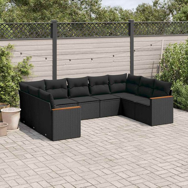 vidaXL 9-tlg. Garten-Sitzgruppe aus Polyrattan in L-Form mit Kissen, Schwarz - Bild 3