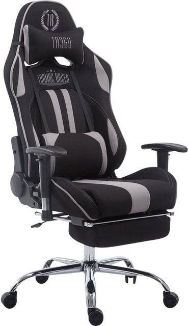 TPFLiving Racing Bürostuhl Limitless Gaming Chair aus Stoff mit Fußablage und Kopfstütze in Schwarz/Grau - Bild 1