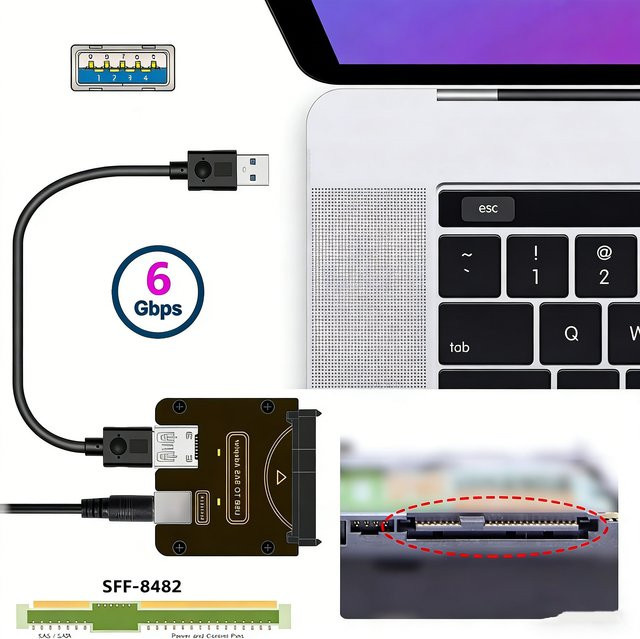 T.F.SKYWINDINTL USB-zu-SAS-Festplatten-Adapterkarte 6 Gbps 29-Pin RAID-Controller für 2,5 und 3,5 Zoll HDD und SSD, Schwarz - Bild 1
