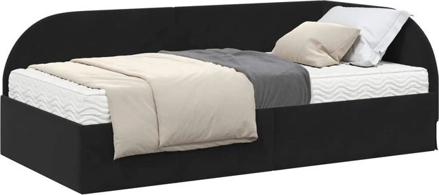 vidaXL Eckbettgestell mit 2 Matratzen und Kopfteil in Schwarz aus Samt, B/T: 100 x 200 cm - Bild 1