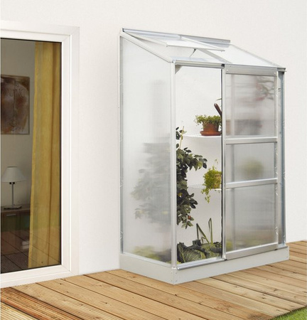 Vitavia Gewächshaus Comfort Edition Ida 900 Lean-to mit 4mm HKP, Alu-Rahmen, Fundamentrahmen und automatischem Fensteröffner