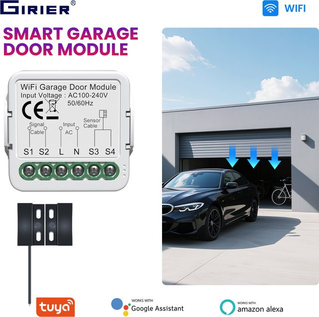 GIRIER Tuya Smart WiFi und ZigBee Garagentor-Steuerungsmodul in Weiß mit App-Fernbedienung und Zeitfunktionen, kompatibel mit Google Assistant und Alexa - Bild 1