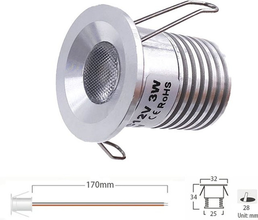 Ohlite Mini-LED-Einbaustrahler IP65 wasserdicht dimmbar Silber Aluminium für Home Hotel Sauna mit Einbauöffnung 28 mm