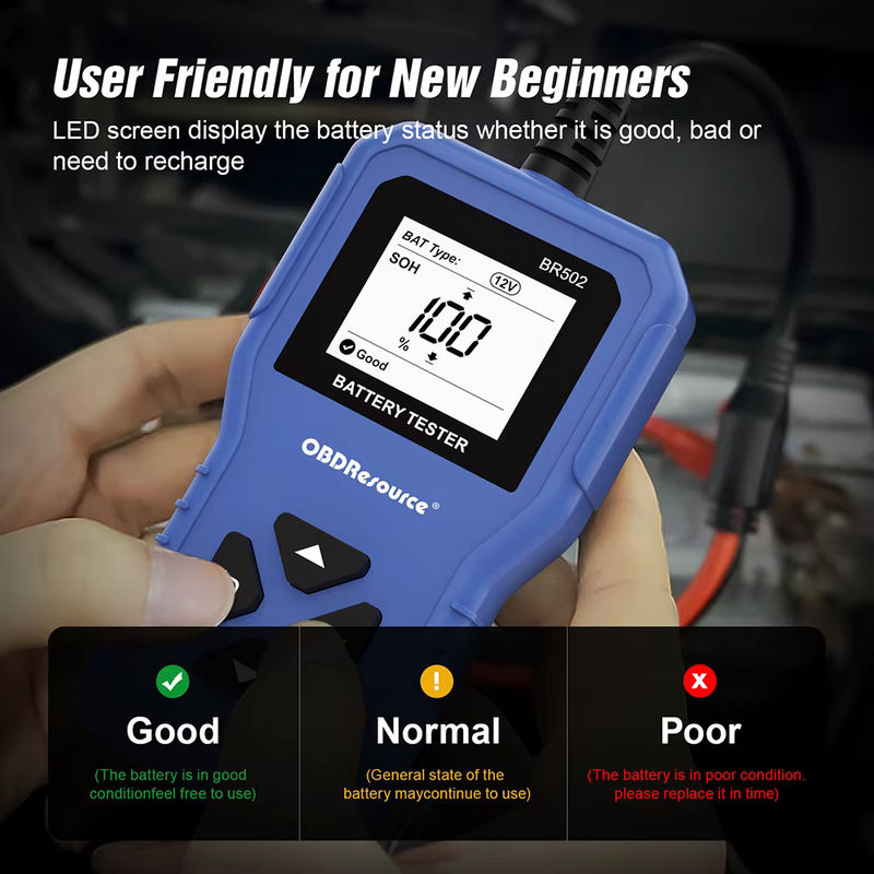 OBDResource Autobatterietester BR502 in Blau für 6V 12V 24V mit OBD2-Anschluss und 100-2000 CCA Analyse für 2Ah-220Ah - Bild 6