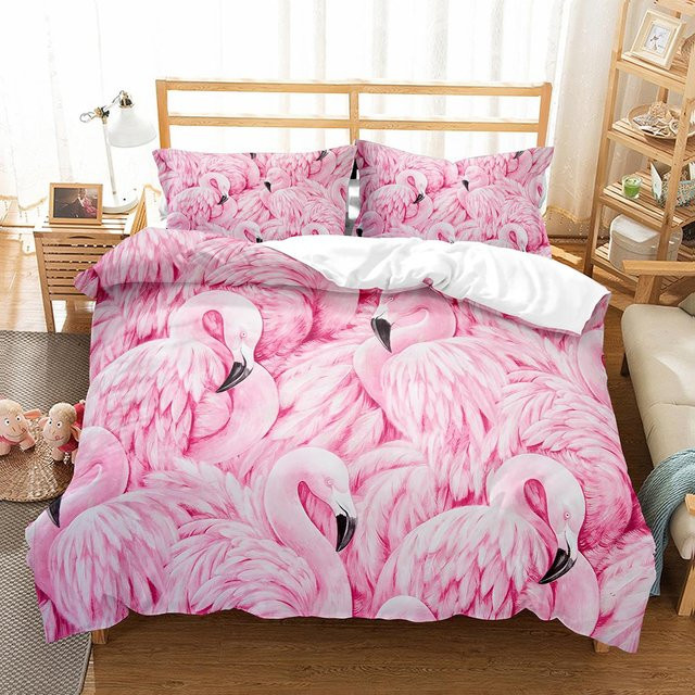 Binchi Bettwäsche-Set Flamingo Wildtiere in Pink, 3-teilig aus Polyester-Mikrofaser, B/H: 140 x 200 cm - Bild 1