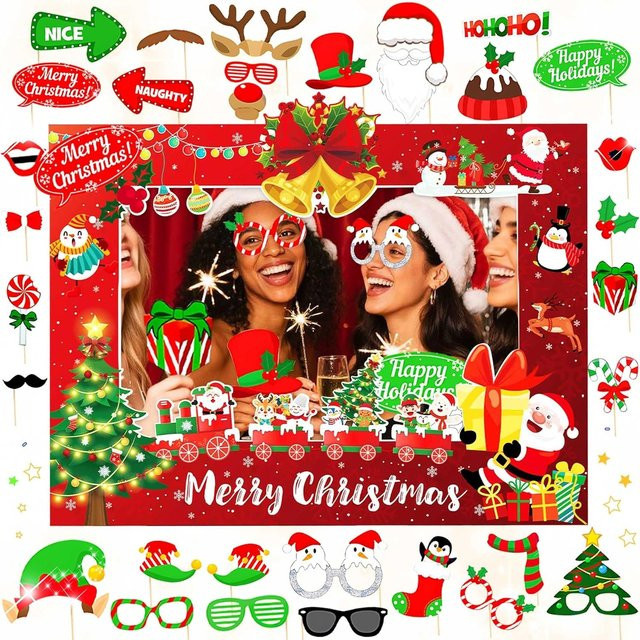 LaVenty Weihnachtsfeier Spielzubehör Set mit 33 Stück Fotokabinen-Requisiten und Selfie-Requisiten in Multicolour - Bild 1
