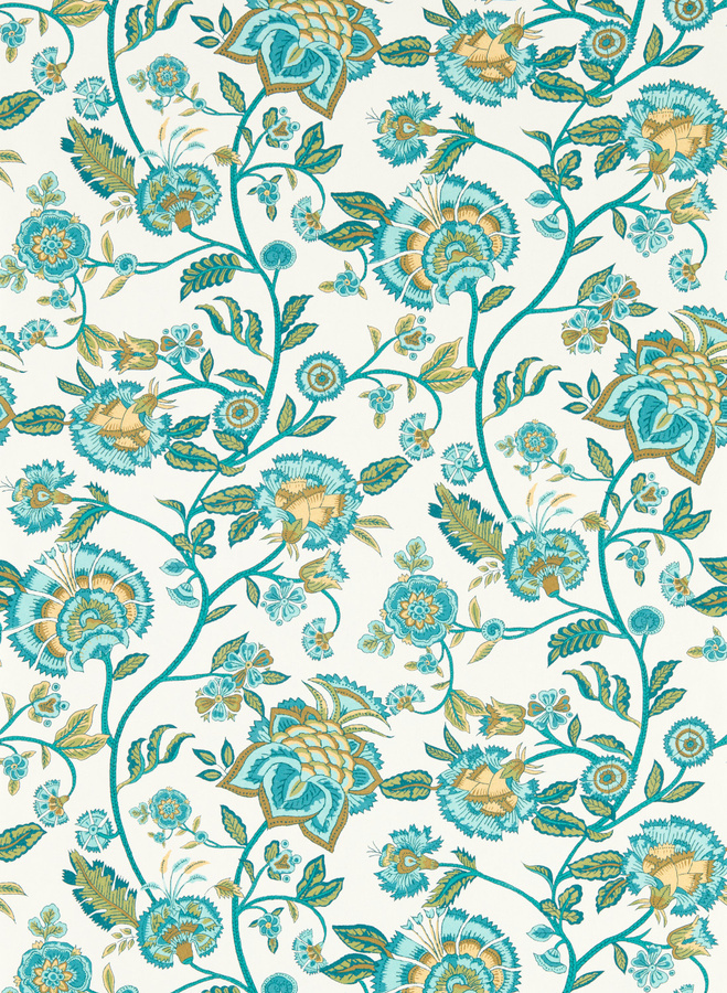 Clarke & Clarke Tapete Barmeri Floral Botanical in Petrol und Türkis als Vliesrollenwandtapete - Bild 1