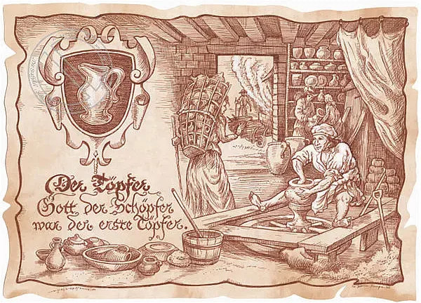 Zunftbild Töpfer als Vintage Paper Poster auf Antikpapier, Mehrfarbig, Breite: 21,0 cm - Bild 1