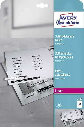 Avery Zweckform Selbstklebefolie 3482 Transparent DIN A4 für Laserdrucker, 25 Stück - Bild 1