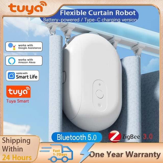 Timethinker Tuya Smart Vorhangschubroboter in Weiß mit Zigbee und Bluetooth für Tuya App, Siri und Alexa Sprachsteuerung - Bild 1