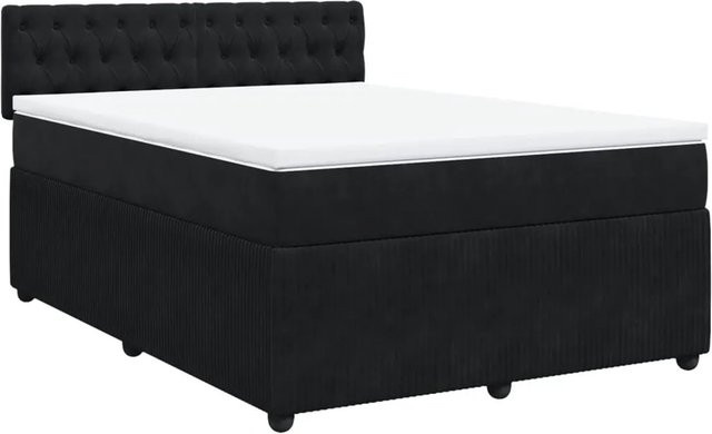 vidaXL Boxspringbett mit Matratze in Schwarz aus Samt, Hybrid-Bett mit Taschenfederkern, B/T: 140 x 200 cm - Bild 1