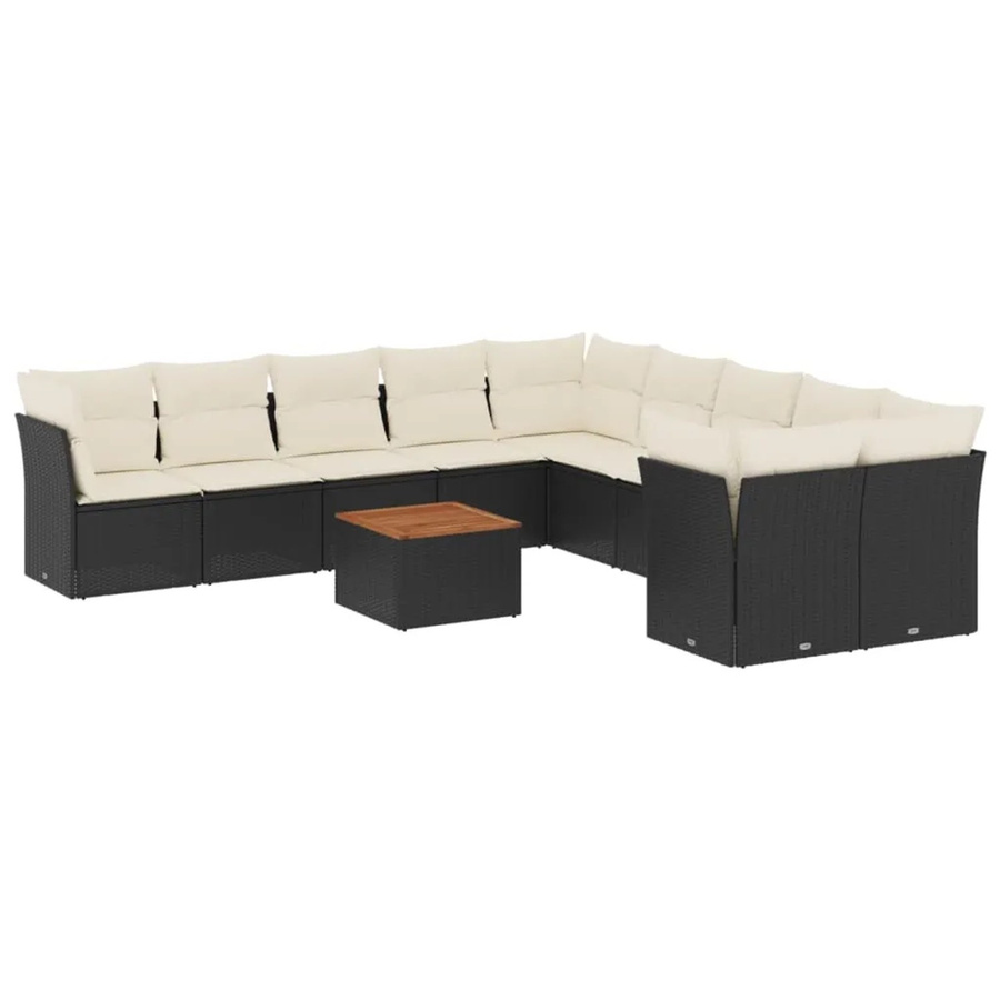 vidaXL 11-tlg Garten-Sofagarnitur aus Poly-Rattan und Akazienholz in Schwarz mit Kissen - Bild 2