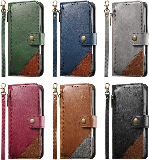 Samsung Handyhülle aus PU-Leder mit Reißverschluss und Kartenfach als Flip Wallet in Schwarz für Galaxy S25 Plus S24 FE S23 Ultra S22 A56 5G A54 - Bild 1