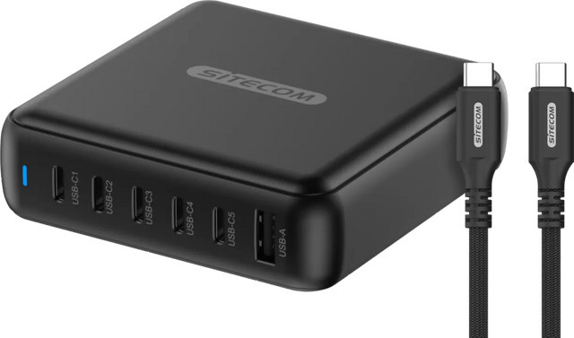 Sitecom 200 W GaN Power Delivery Ladegerät mit 2 m USB-C auf USB-C Kabel in Schwarz - Bild 1