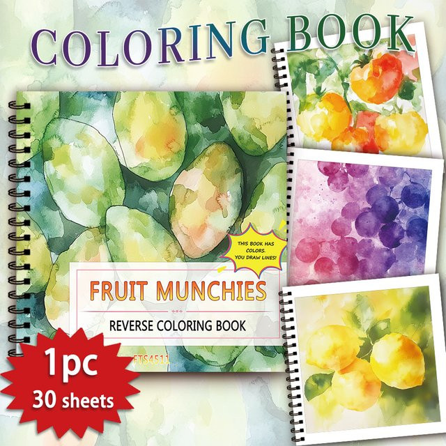 Aquarell-Frucht-Rückwärts-Malbuch mit 30 dicken Seiten à 100 g/m2 in Multicolor für kreative Linienaktivitäten - Bild 1