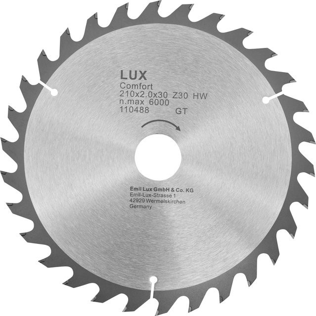 LUX-TOOLS HM-Kreissägeblatt für Holz, Carbide Tipped, Farbe: Silber, Durchmesser: 210 mm, Bohrung: 30 mm, 30 Zähne - Bild 1