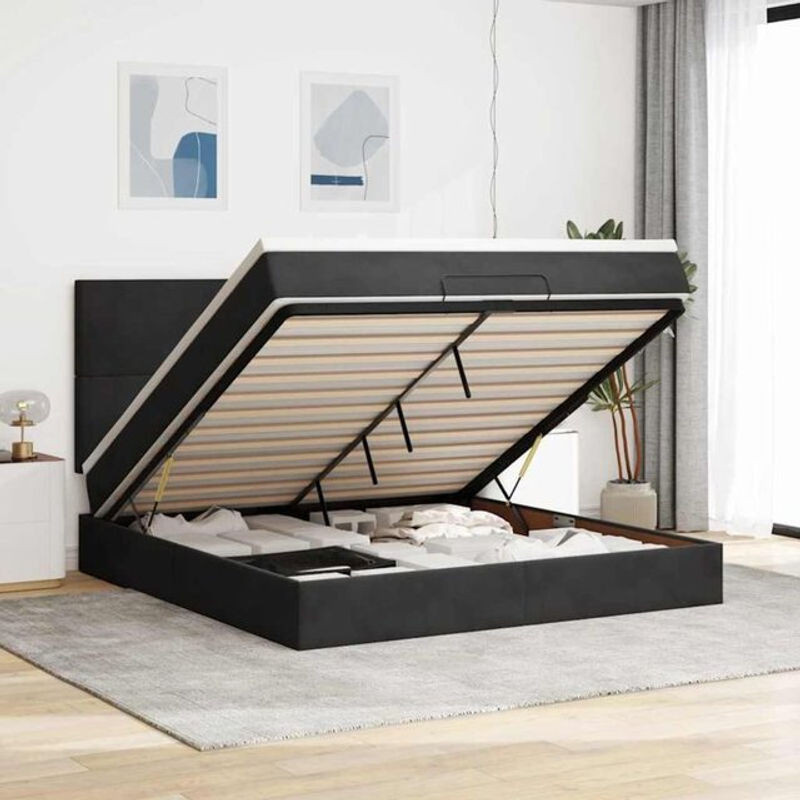 Vidaxl Ottoman Polsterbett aus Samt mit Matratzen und LED in Schwarz B/T/H: 160 x 200 x 128 cm - Bild 1
