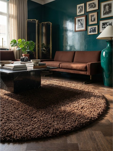 Hochflorteppich RHEIN von Kadima Design, einfarbig, Braun, Ø 200 cm - Bild 1