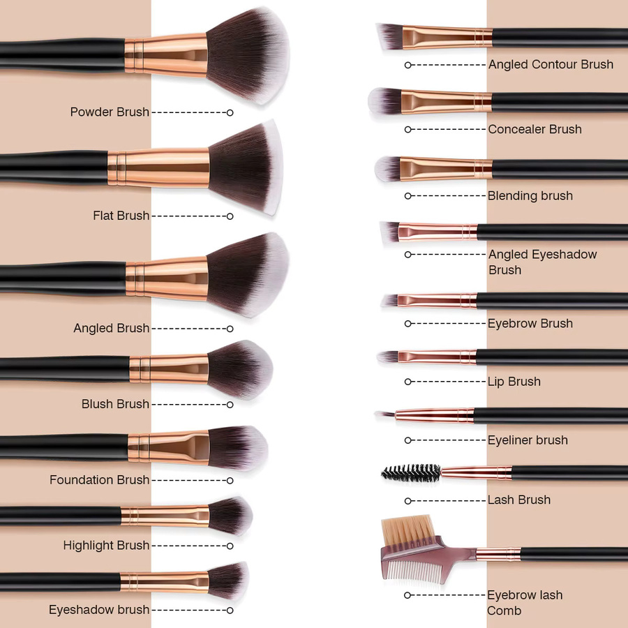 RUNTOIN Make-up Pinsel Set, 16 Stück, Schwarz, Unisex - Bild 4