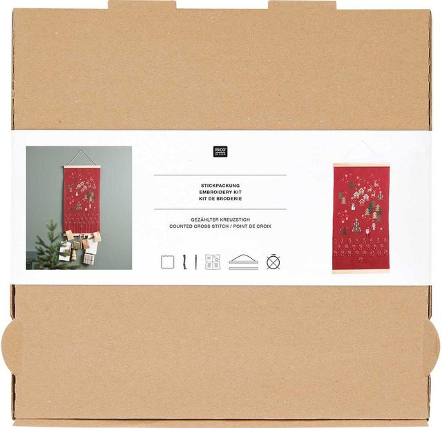 Rico Design Adventskalender Stickpackung in Multi mit Aufhängung aus Leinen, Baumwolle und Metall - Bild 1