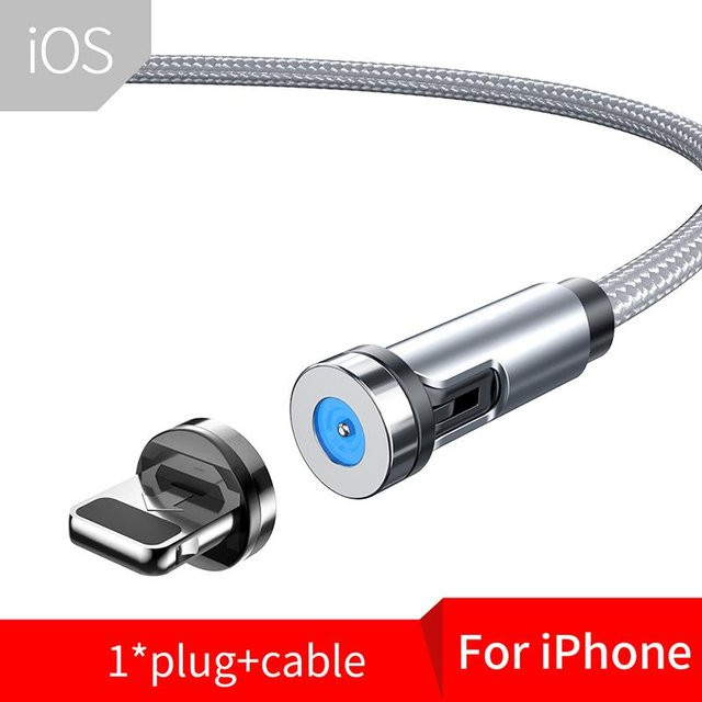 VAORLO 540 Magnetisches Schnellladekabel mit 540 Grad Drehung für Micro USB, USB-C und Lightning in Silber - Bild 1