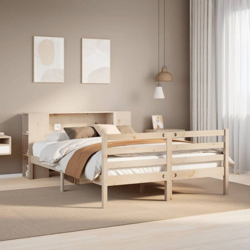 Massivholzbett mit Regal aus Kiefernholz von Vidaxl in Braun, B/T: 135 x 190 cm - Bild 1