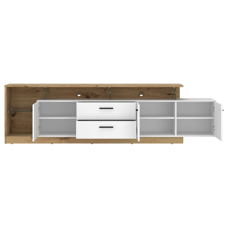 TV-Lowboard Covelo in Eiche Artisan Oak Nachbildung und Weiß, B/H/T: 236 x 66 x 40 cm - Bild 2