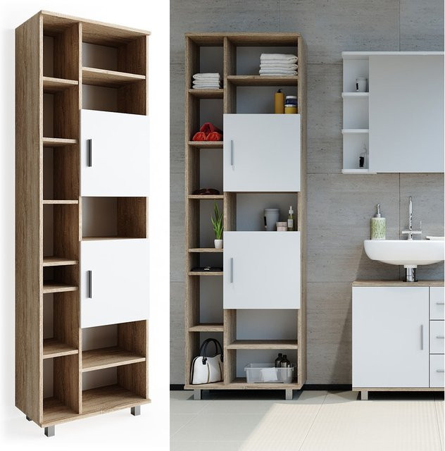 Vicco Badschrank Ilias Hochschrank in Sonoma und Weiß, B/T/H: 60 x 35,12 x 190 cm - Bild 3