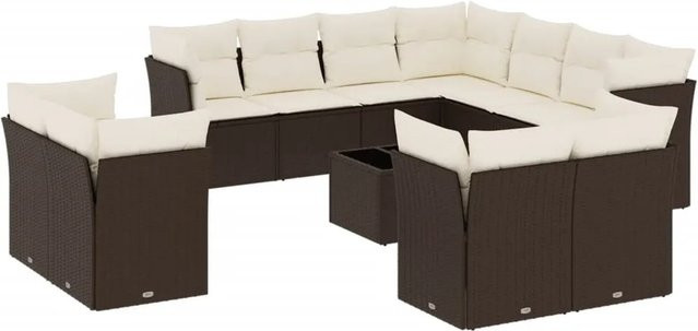 vidaXL 12-teilige Garten-Sofagarnitur in U-Form aus braunem Poly-Rattan mit Tisch und Polsterkissen für Garten, Terrasse und Innenhof - Bild 1