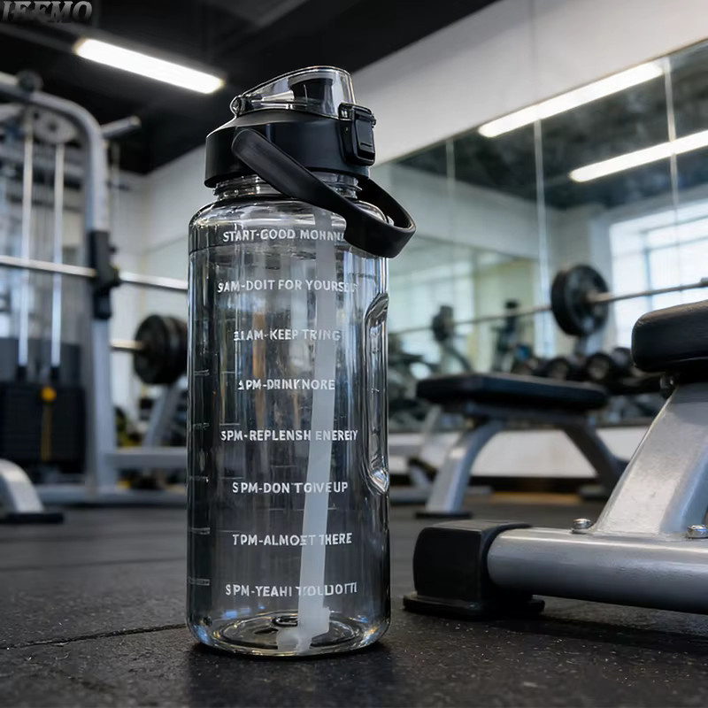 IEFMO Sport-Wasserflasche mit Strohhalm und Griff, 2000 ml, auslaufsicher und bruchsicher - Bild 3