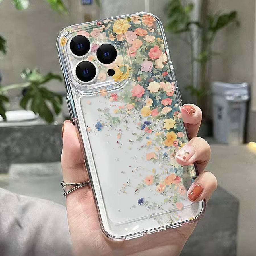 Stoßfeste Silikon Handyhülle mit Blumenmuster für Apple iPhone 17 Pro Max, 16, 15, 14, 13, 12 und Air, transparent - Bild 3