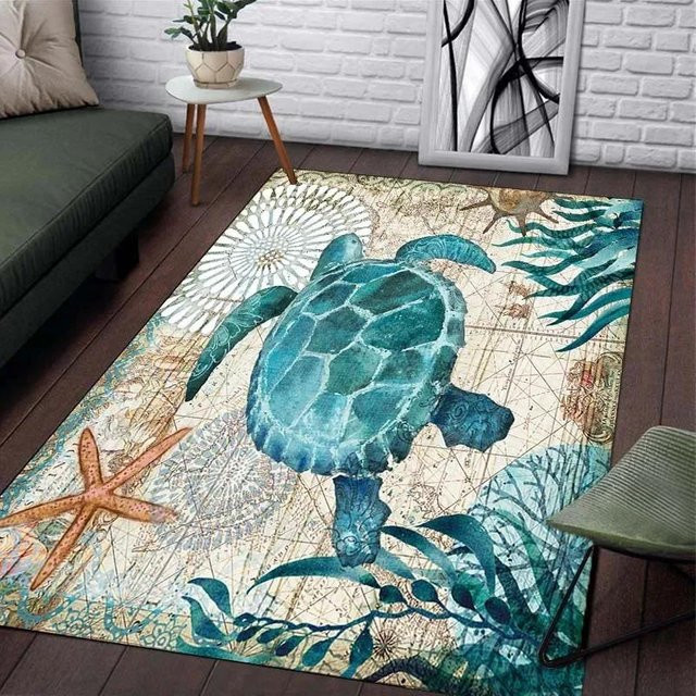 Karpetti 3D-Meeresschildkröten-Teppich, modern und rutschfest, mehrfarbig, B: 160 cm, T: 120 cm - Bild 1