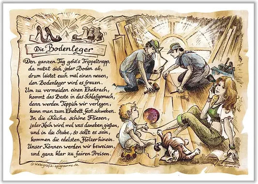 Zunftbild Bodenleger Tantum Graphic auf Antikpapier als Poster im A4-Format, Mehrfarbig - Bild 1