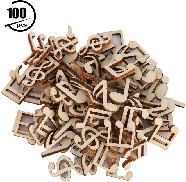 100 Stück Tooarts Holz Musiknote Dekoration mit Notenmuster in Braun, Durchmesser: 2 cm - Bild 1