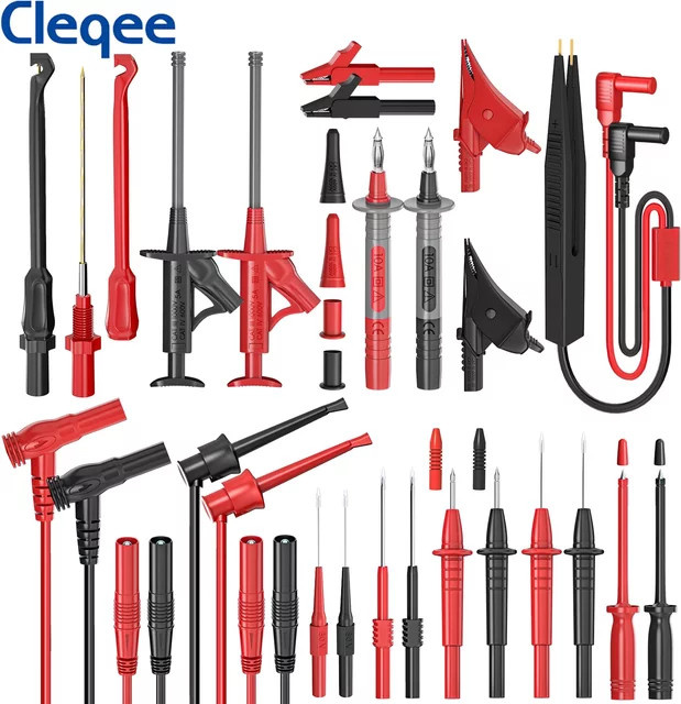 Cleqee P1925 Silikon Multimeter Messleitungen Kit mit Test Sonden, Krokodilklemmen und Messkabeln in Rot - Bild 1