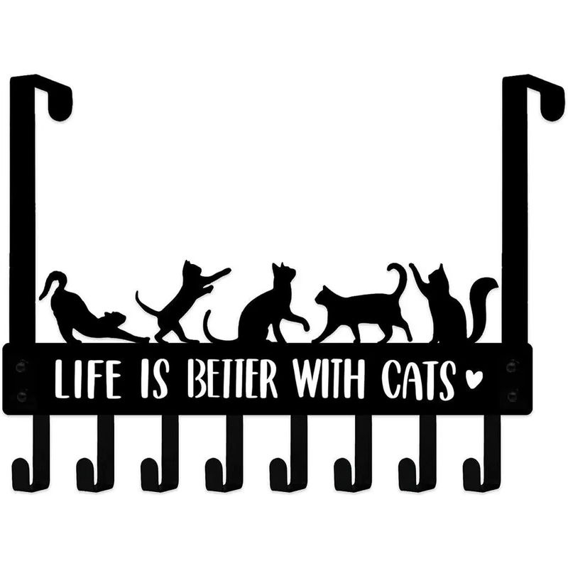 CIFBUY Wandgarderobe aus Eisen mit 8 Haken in Form einer schwarzen Katze, Schwarz - Bild 2