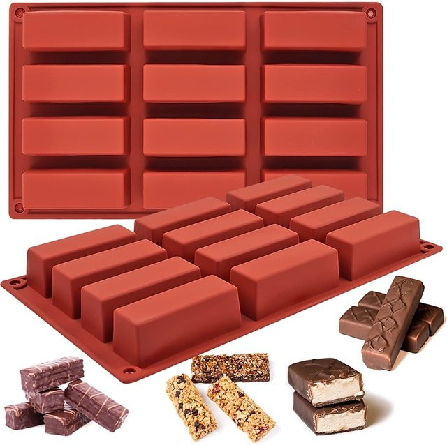 Rechteckige Silikon Backform für Schokolade, Candy und Protein Bars mit 9 oder 12 Fächern - Bild 1
