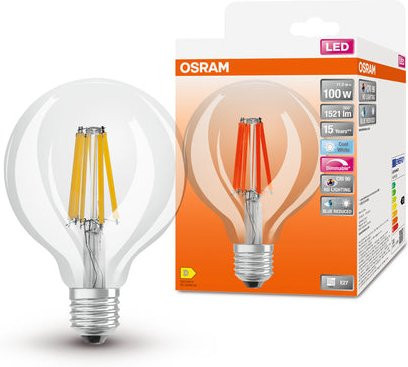 Osram LED Superstar+ Globe 95 Filament Lampe, E27, 11W, dimmbar, Kaltweiß, transparent - Bild 1