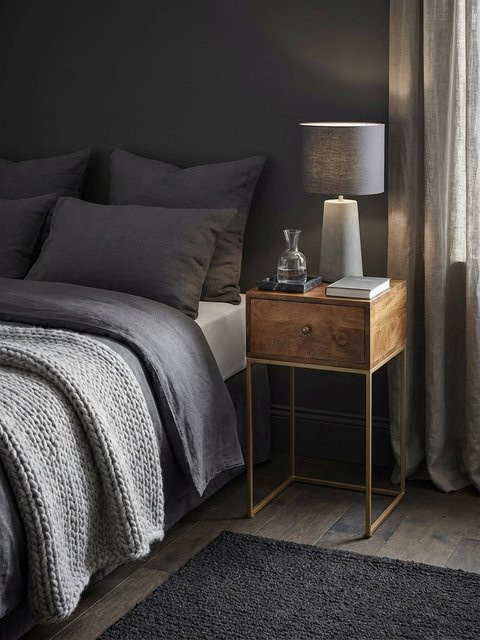 Nachttisch KADIMA DESIGN aus Mango Massivholz und Metall in Braun im Industrial-Style, B/T/H: 40 x 35 x 75,5 cm - Bild 1