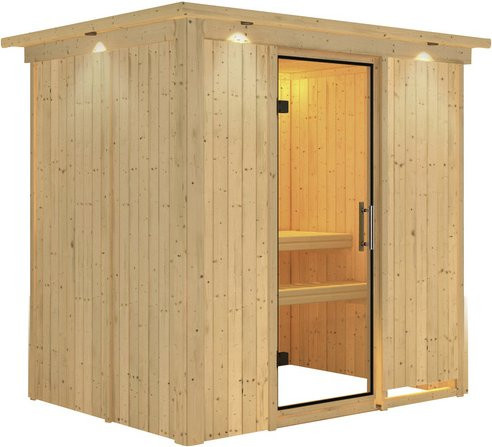 Karibu Sauna Kircholm für 3 Personen aus Fichtenholz in Beige, B/T/H: 202 x 165 x 210 cm - Bild 1