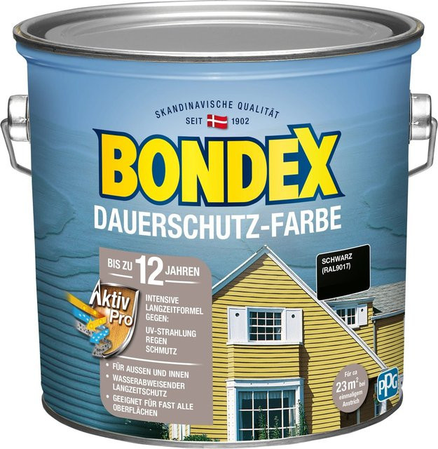 Bondex Dauerschutz-Farbe für Holz in Schwarz RAL 9017 seidenglänzend 2,5 l - Bild 1