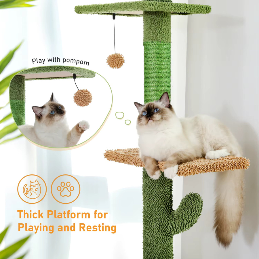 PAWZ Road Höhenverstellbarer Katzenbaum in Grün mit Hängematte, Sisal-Kratzpfosten und integriertem Spielzeug als Boden-bis-Decke Katzenturm - Bild 2