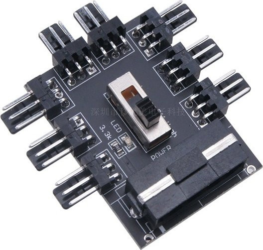 Ninth World Computergehäuse Lüfter Hub 8-Wege 3-Pin-Controller mit PWM-Temperaturregelung in Schwarz - Bild 1